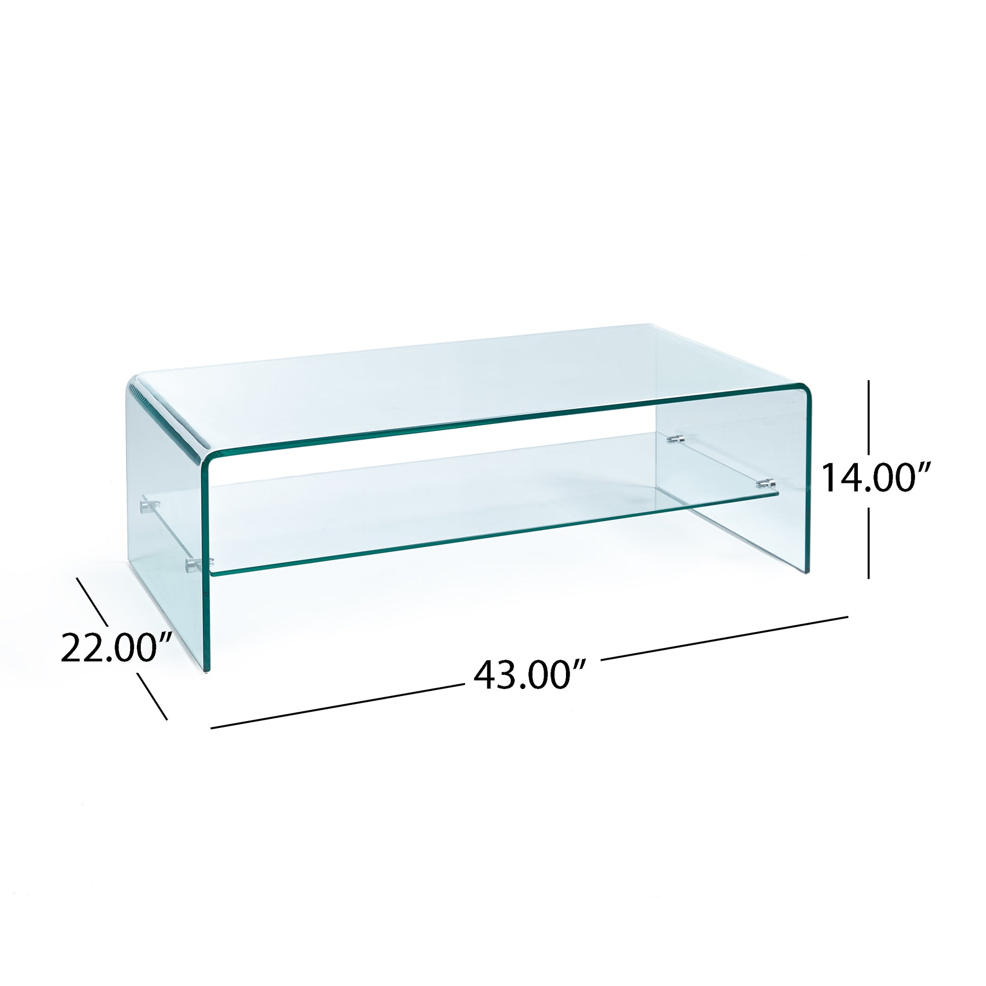 Ramona Glass Coffee Table W Shelf Clear Tempered Glass