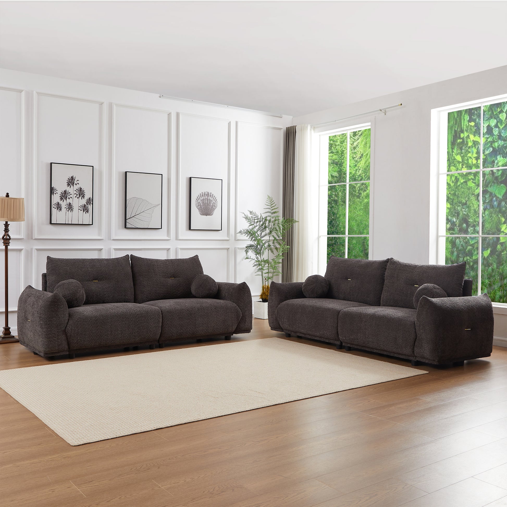 Lamb'S Wool 2 Seater Cushion Sofa 90'' Comfortable Sofa For Living Room Bedroom And Other Casual Spaces Lamb'S Wool Sofa With 2 Cushions And 2 Ball Pillows. Gray Two Sets Gray Foam Fabric 4 Seat
