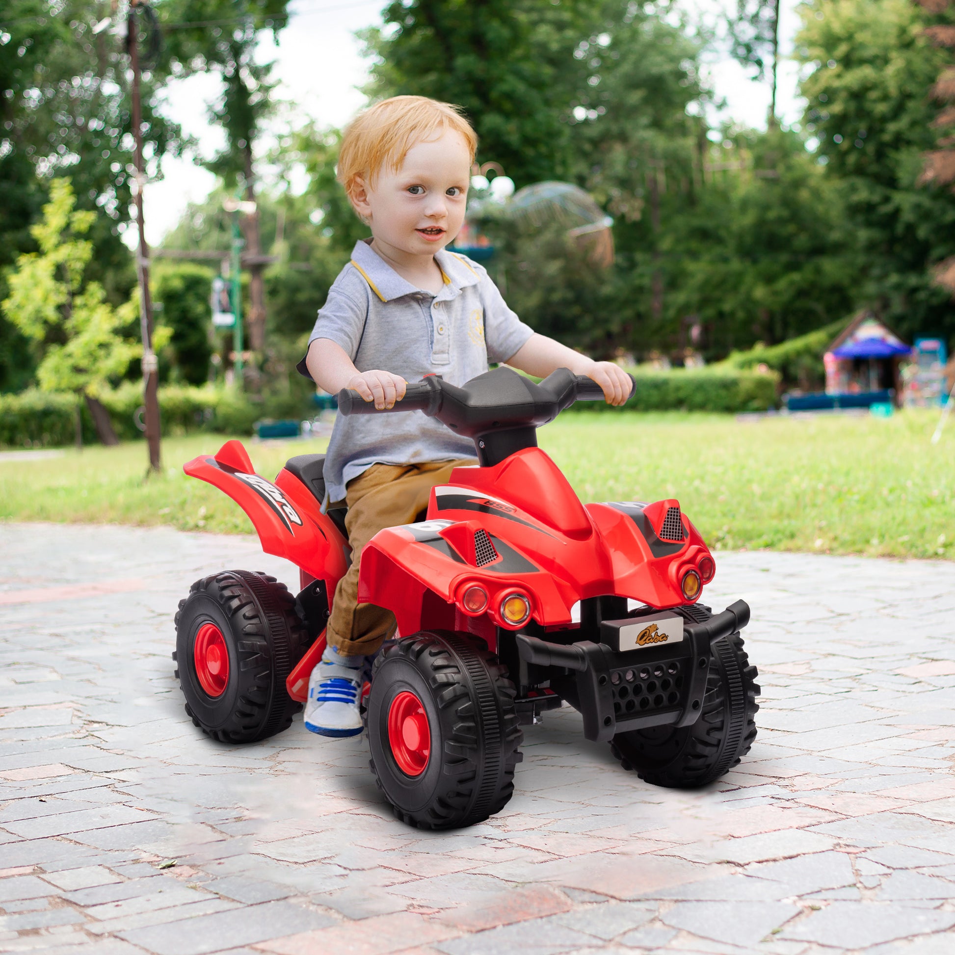 Qaba Kids Atv, 6V 4 Wheeler Kids Quad Car, Battery Powered Electric Ride On Toy With Music For Boys & Girls Ages 2 6 Years, Red Red Plastic