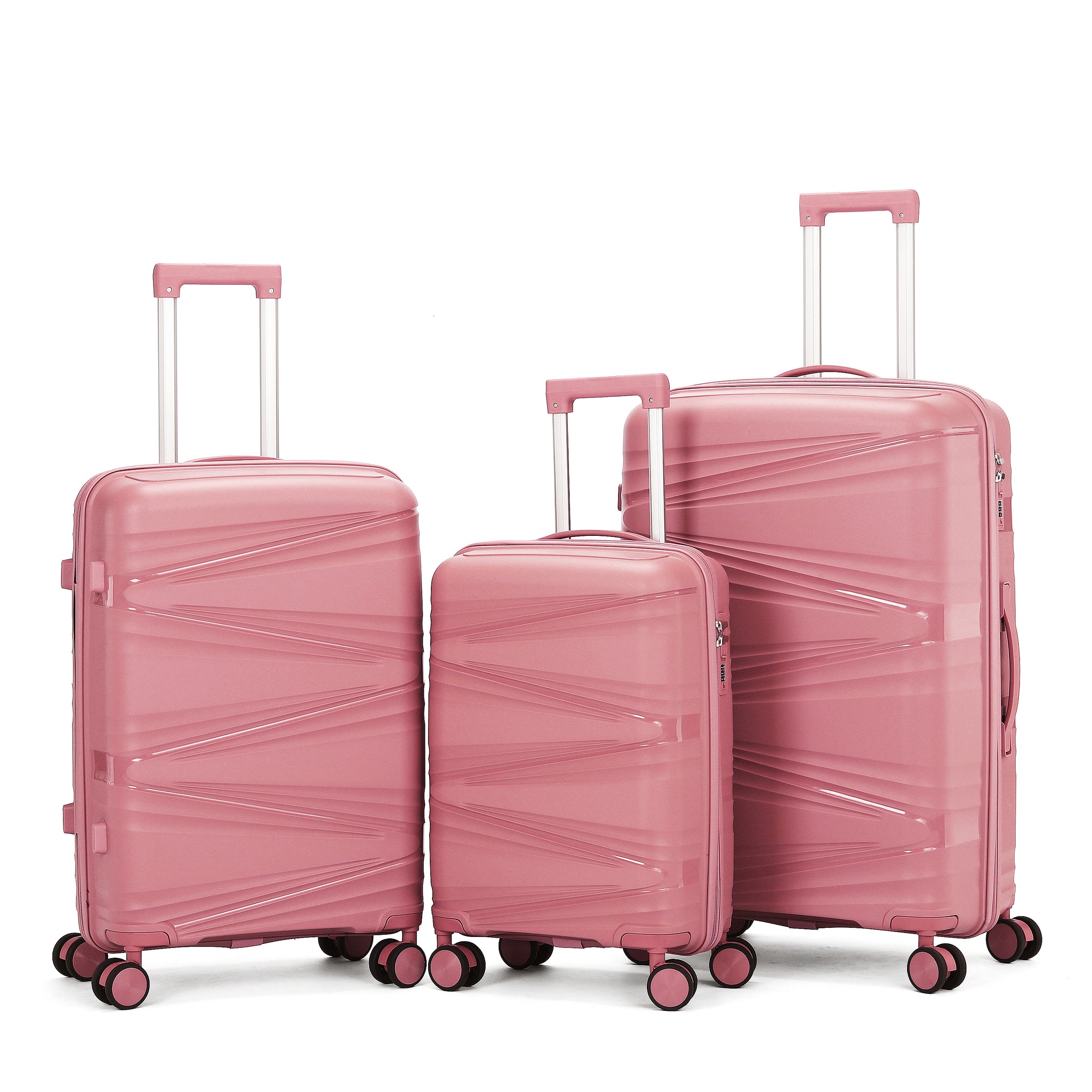 Hard Shell Luggage, 3 Piece Set, With Tsa Lock, 20 Inches 24 Inches 28 Inches Rose Gold Polypropylene