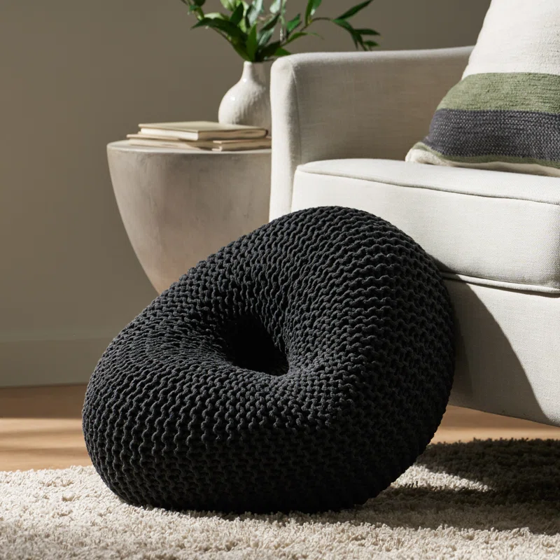 Knited Pouf Dark Grey Cotton