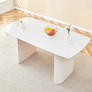 Cream Style Mdf White Dining Table.It Is A Furniture With A Warm And Soft Appearance, Suitable For Creating A Comfortable And Friendly Dining Environment, Suitable For Kitchens, Dining Rooms,Etc. White Mdf