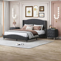 3 Pieces Bedroom Set With Queen Size Pu Leather Upholstered Platform Bed And Elegant Pu Nightstand With 2 Drawersblack Box Spring Not Required Queen Black 3 Piece Set Pu