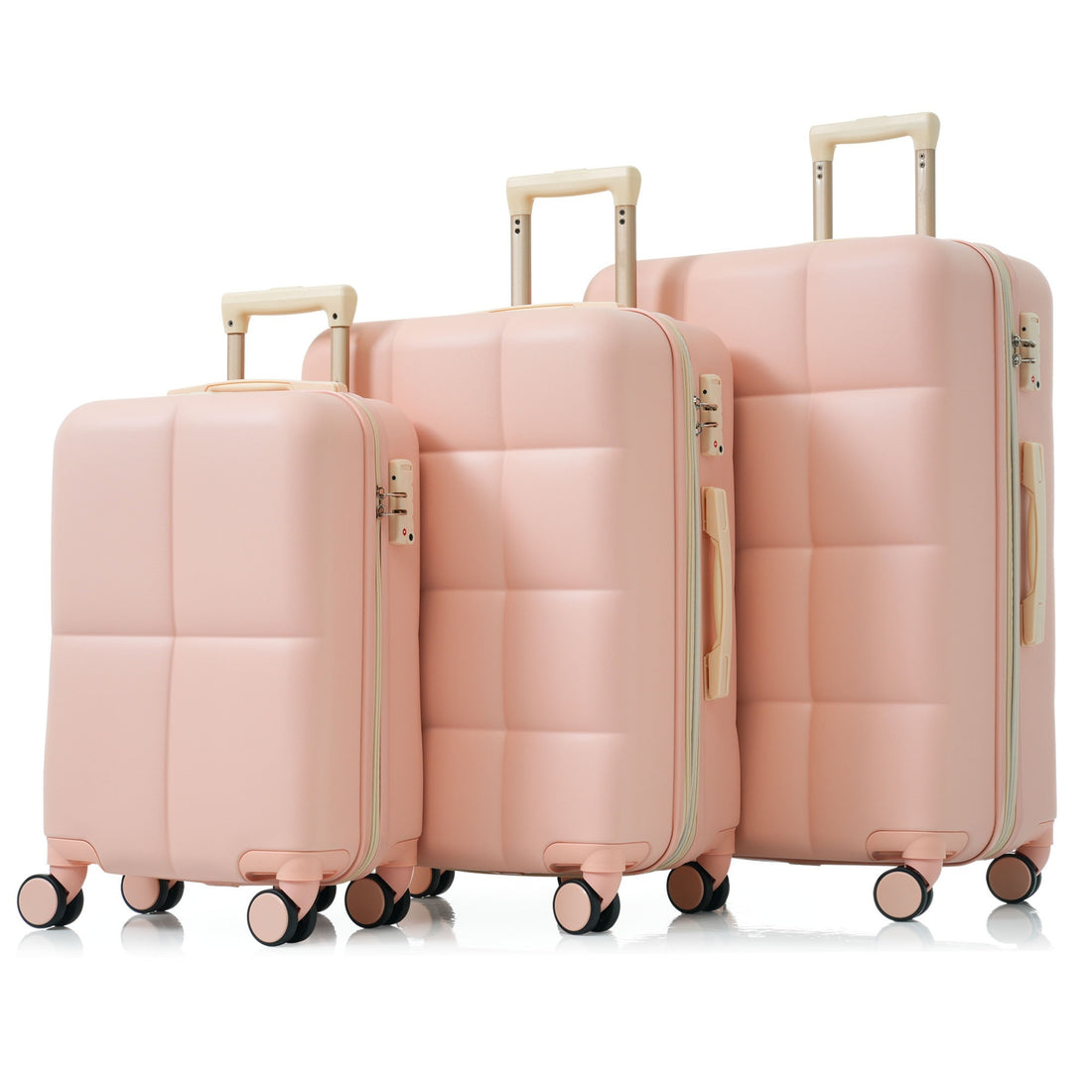 Luggage Set Of 3, 20 Inch With Usb Port, Airline Certified Carry On Luggage With Cup Holder, Abs Hard Shell Luggage With Spinner Wheels, Pink Pink Abs