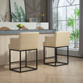 Coolmore Counter Height Bar Stools Set Of 2, Modern Barrel Bar Stool With Backrest And Arms, Black Metal Frames, Upholstered Bar Stools For Kitchen Island, Pub, Club Khaki Foam Pu Leather