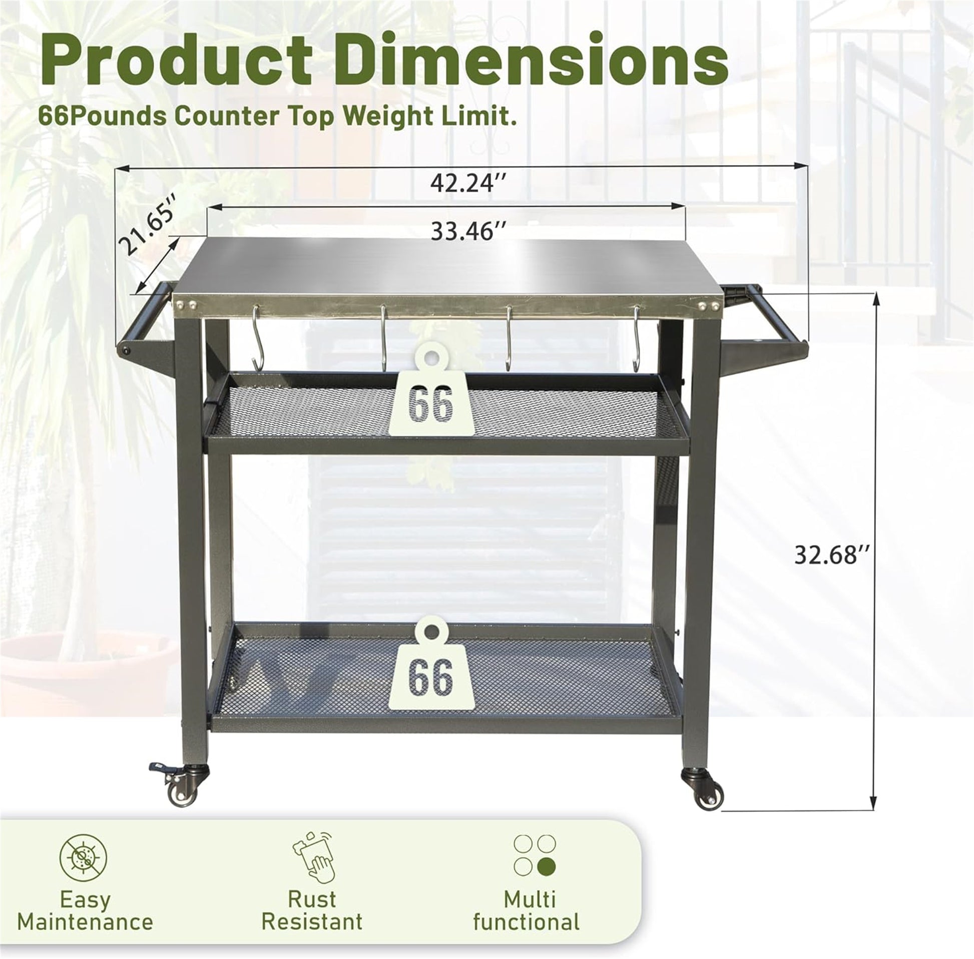 3 Shelf Outdoor Grill Table, Grill Cart With Wheels, Outdoor Pizza Oven And Food Prep Table, Blackstone Table With Stainless Steel Tabletop, Grill Stand For Blackstone Griddle For Outside Bbq Grey