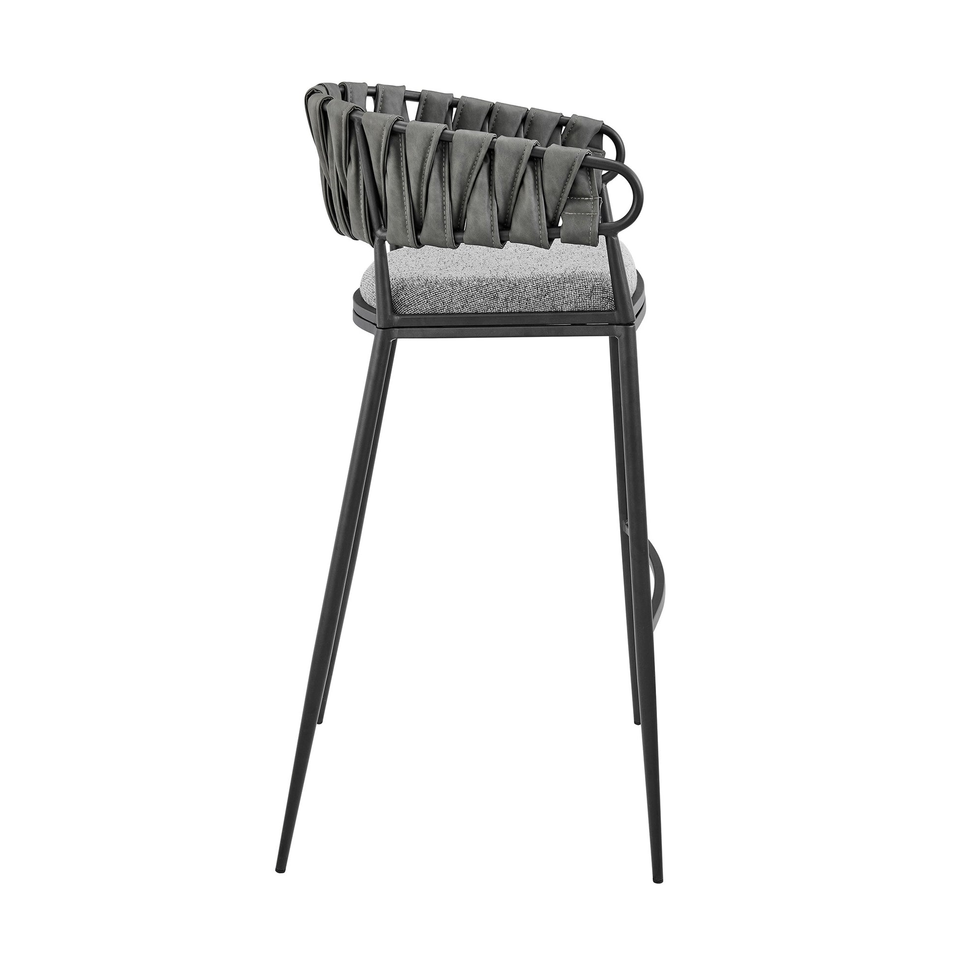 Viji 26 Inch Counter Stool Chair, Gray Faux Leather Fabric Back, Black Iron Black Grey Iron