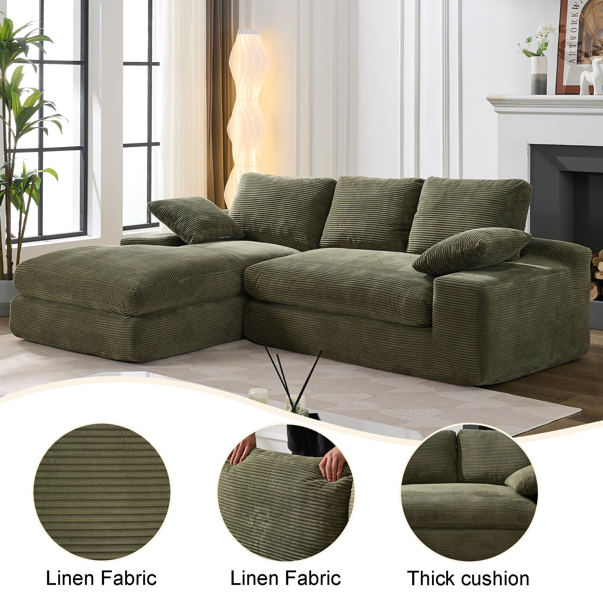 99*69" Modular Sectional Living Room Sofa Set, Modern Minimalist Style Couch, Upholstered Sleeper Sofa For Living Room, Bedroom, 2 Pc Free Combination, Installation Free Sofa, L Shape, Army Green Army Green Primary Living Space Soft Minimalist,Modern