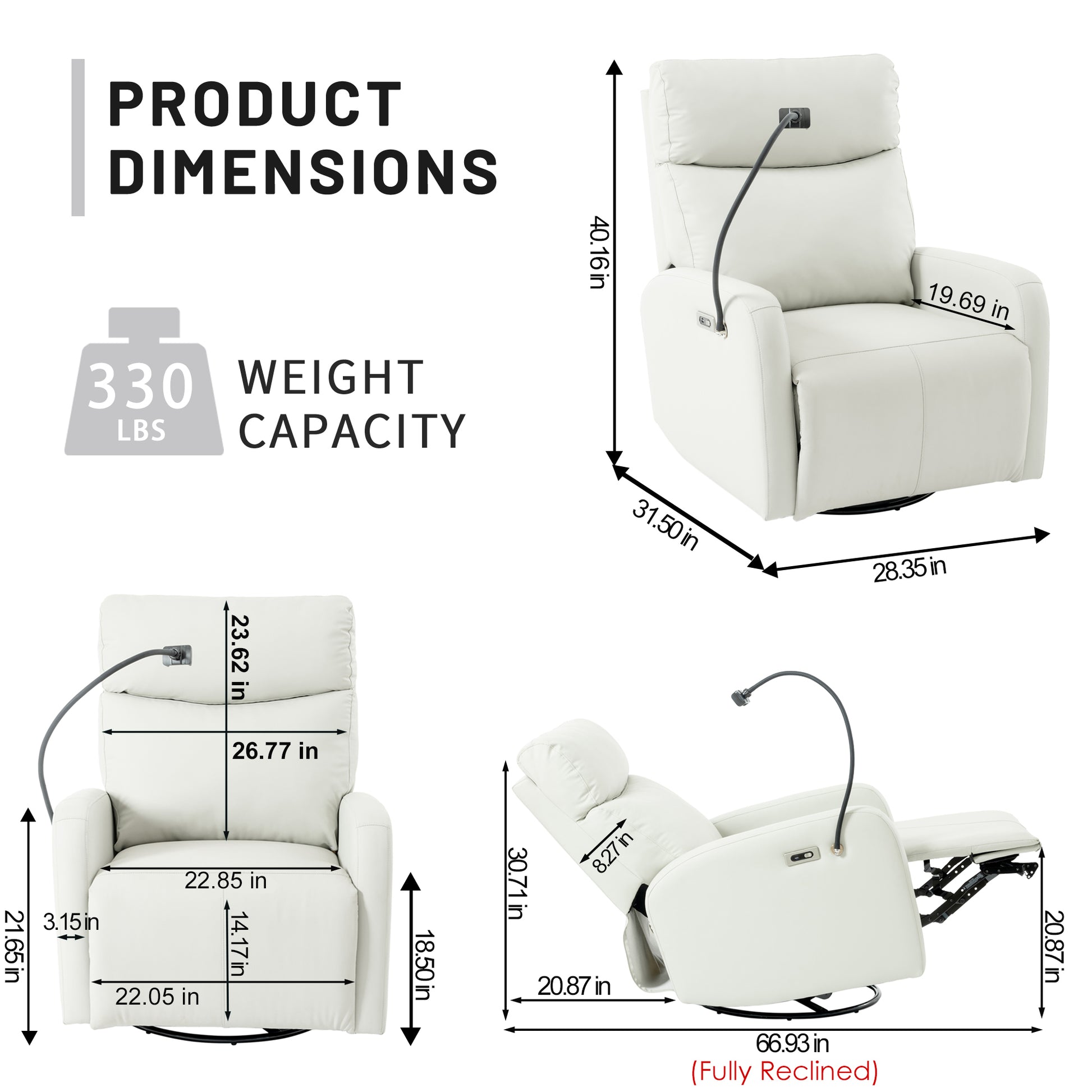 270 Power Swivel Rocker Recliner Chair, Electric Glider Reclining Sofa With Usb Ports, Power Swivel Glider, Rocking Chair Nursery Recliners For Living Room Bedroom Light Gray Solid Light Brown Primary Living Space Push Button Rubberwood Solid Back Wood