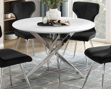Ultra Modern Dining Furniture 1Pc Round Faux Marble Top Dining Table Chrome Finish Metal Legs Chrome Seats 4 Dining Room Ultra Modern Kitchen & Dining Tables Round Faux Marble,Metal