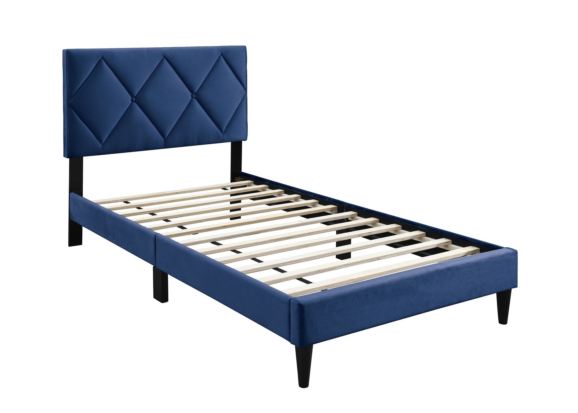 Full Size Bed W Adjustable Headboard 1Pc Bedframe, Navy Blue Velvet Upholstered Youth Bedroom Furniture Box Spring Not Required Full Navy Blue Wood Bedroom Classic,Contemporary,Mid Century Modern,Modern Bed Frame Foam Velvet Particle Board Mdf