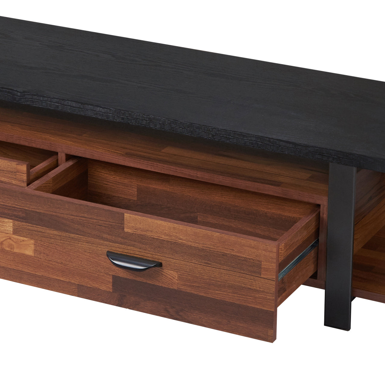 Walnut And Black 2 Drawer Tv Stand With 1 Shelf Walnut Black Primary Living Space 55 Inches 50 59 Inches Contemporary 55 Inches Wood