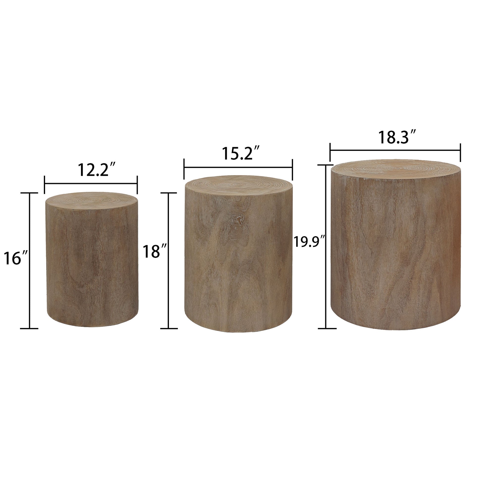 Set Of 3 Nautral Wood Coffee Table With Clear And Visible Tree Rings Nature Distressed Finish Dining Room Fir Round Natural,Natural Wood,Natural Wood Wash Desk Top Classic,Rustic Floor Mount Round Open Storage Polished Coffee & End Tables Solid Wood