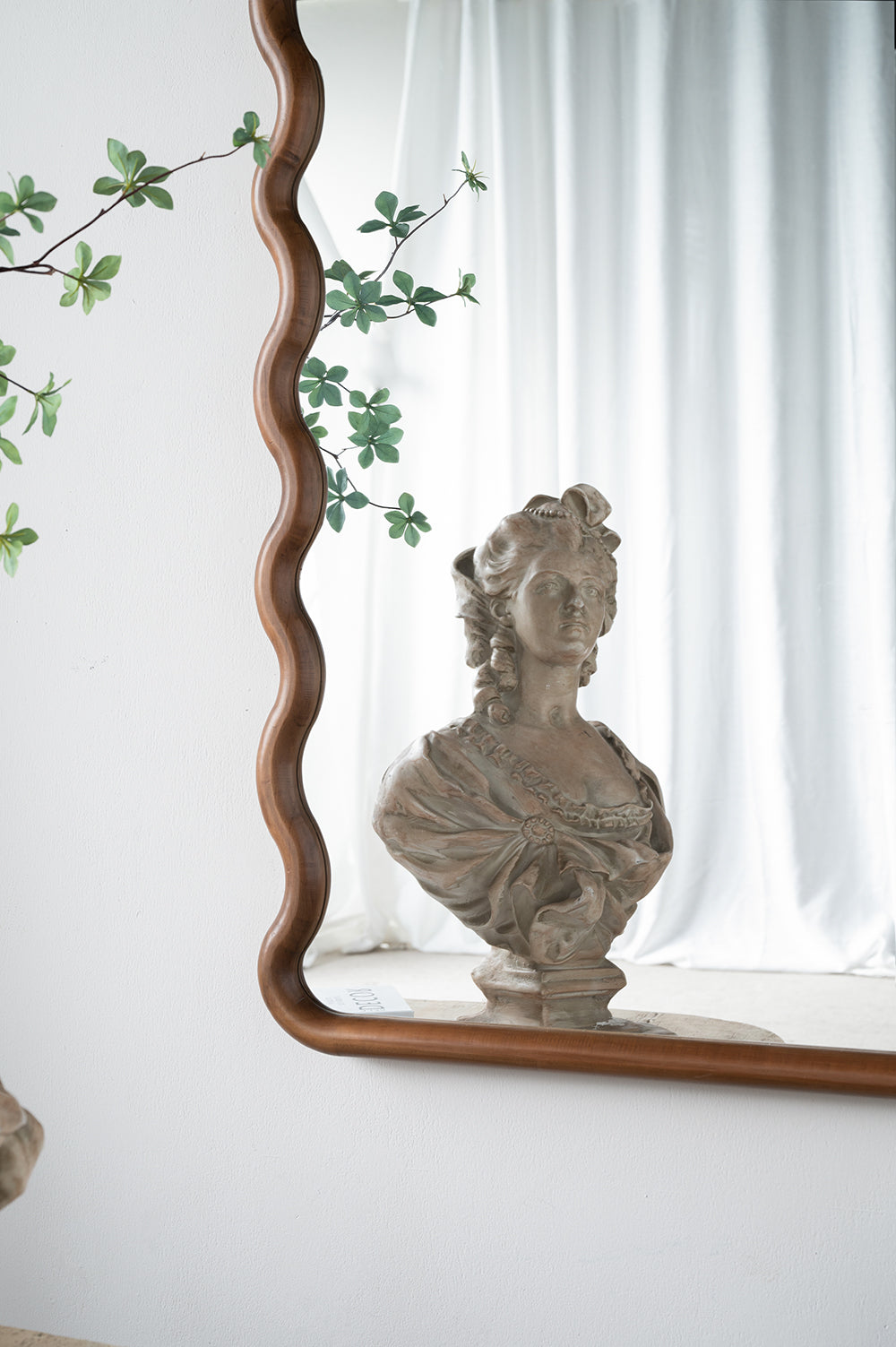 30X1.5X55" Arch Wood Mirror With Unique Frame Brown Pine