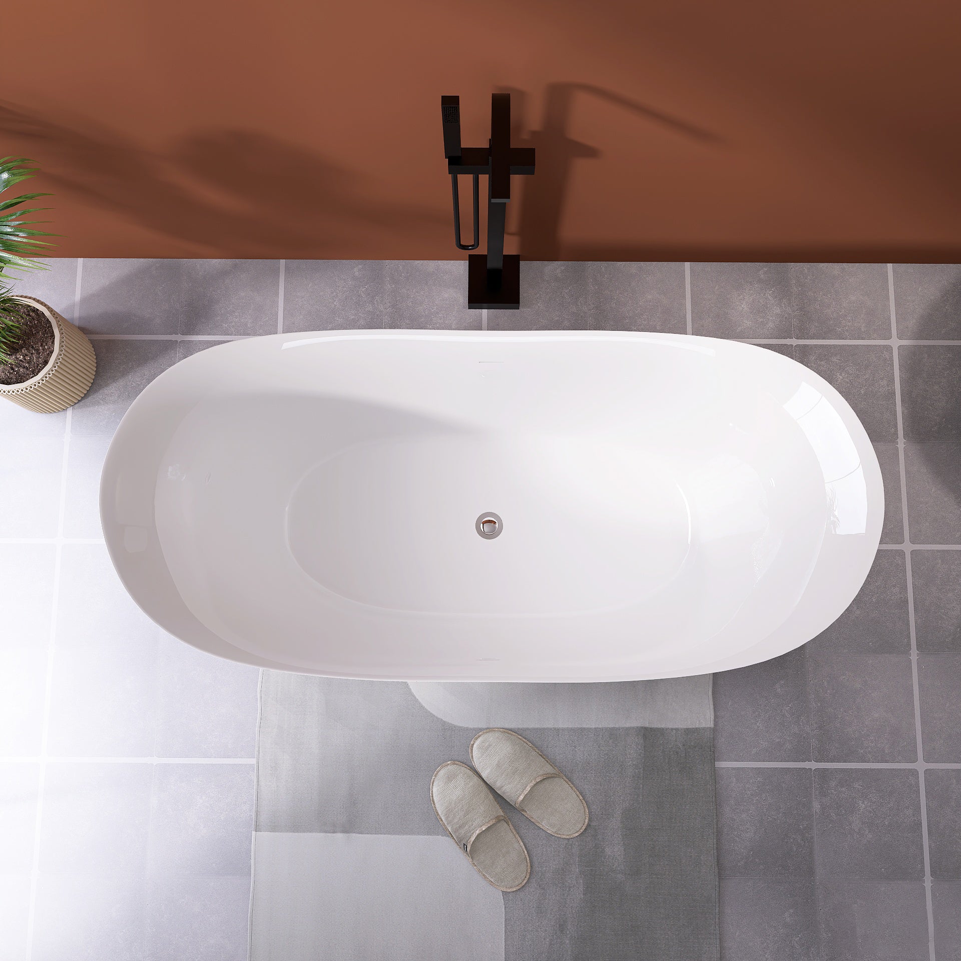 66" Acrylic Free Standing Tub Classic Oval Shape Soaking Tub, Adjustable Freestanding Bathtub With Integrated Slotted Overflow And Chrome Pop Up Drain Anti Clogging Gloss White Gloss White Oval Bathroom Freestanding Tubs Polished 61 69 In Modern Soaking