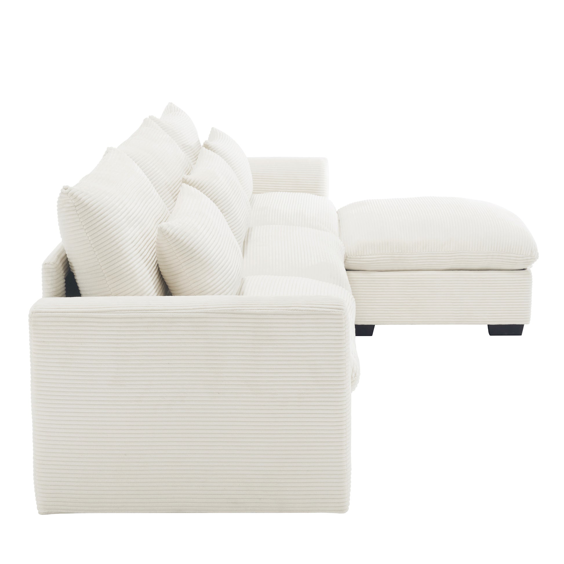 Corduroy Sectional Sofa, L Shaped Couch With Storage Footstool And 3 Pillow, Sectional Couch For Living Room Apartment, Beige Beige Corduroy 3 Seat
