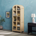 Modern 5 Shelf Arched Tall Bookcase With Glass Doors Oak Oak Mdf Mdf