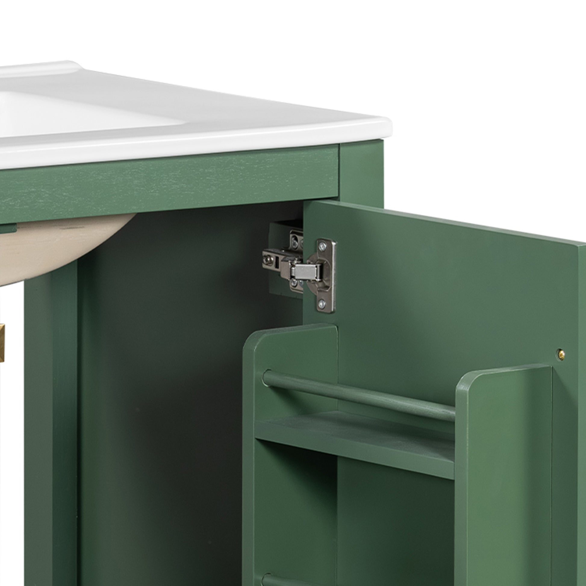 60" Green Bathroom Vanity Set With Double Vanities Separate , Double Ceramic Sinks, Storage Shelf, And Divided Drawers Mirror Not Included Modern Bathroom Solution For Spacious Bathrooms Green
