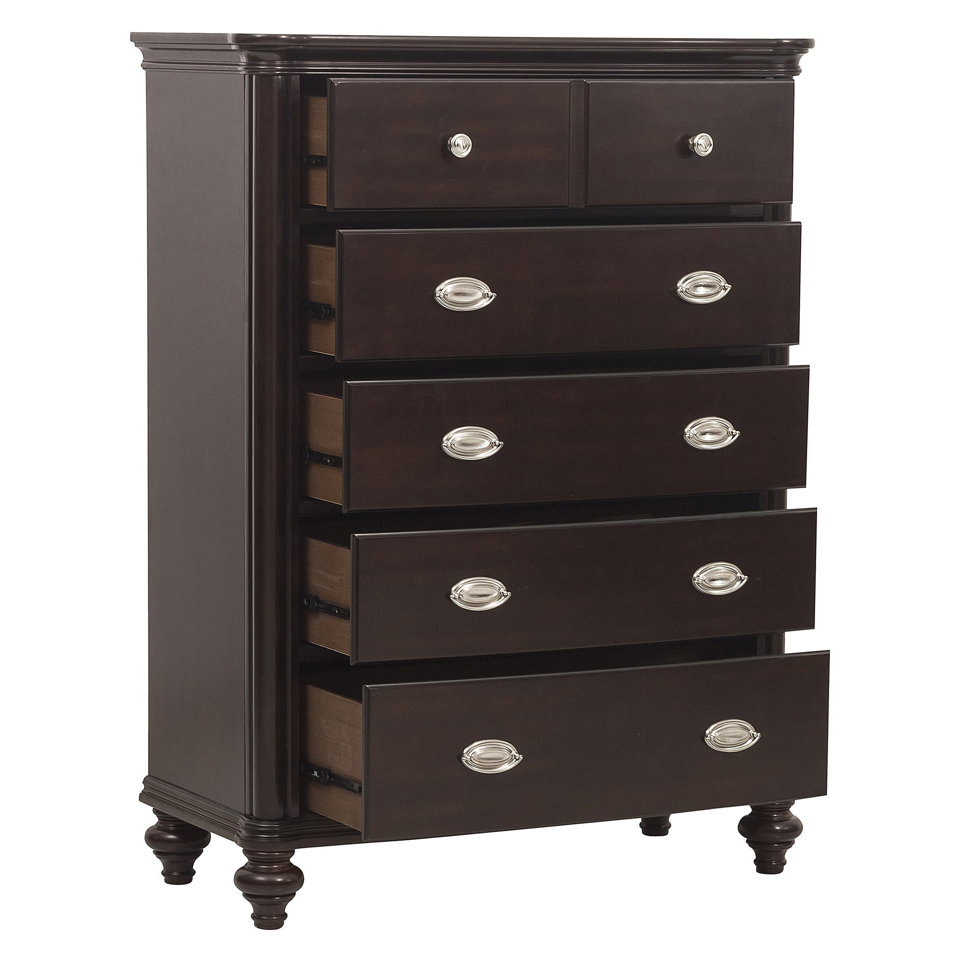 Dark Cherry Finish Classic Design Chest Of 5X Drawers Wooden Bedroom Furniture 1Pc Cherry Wood