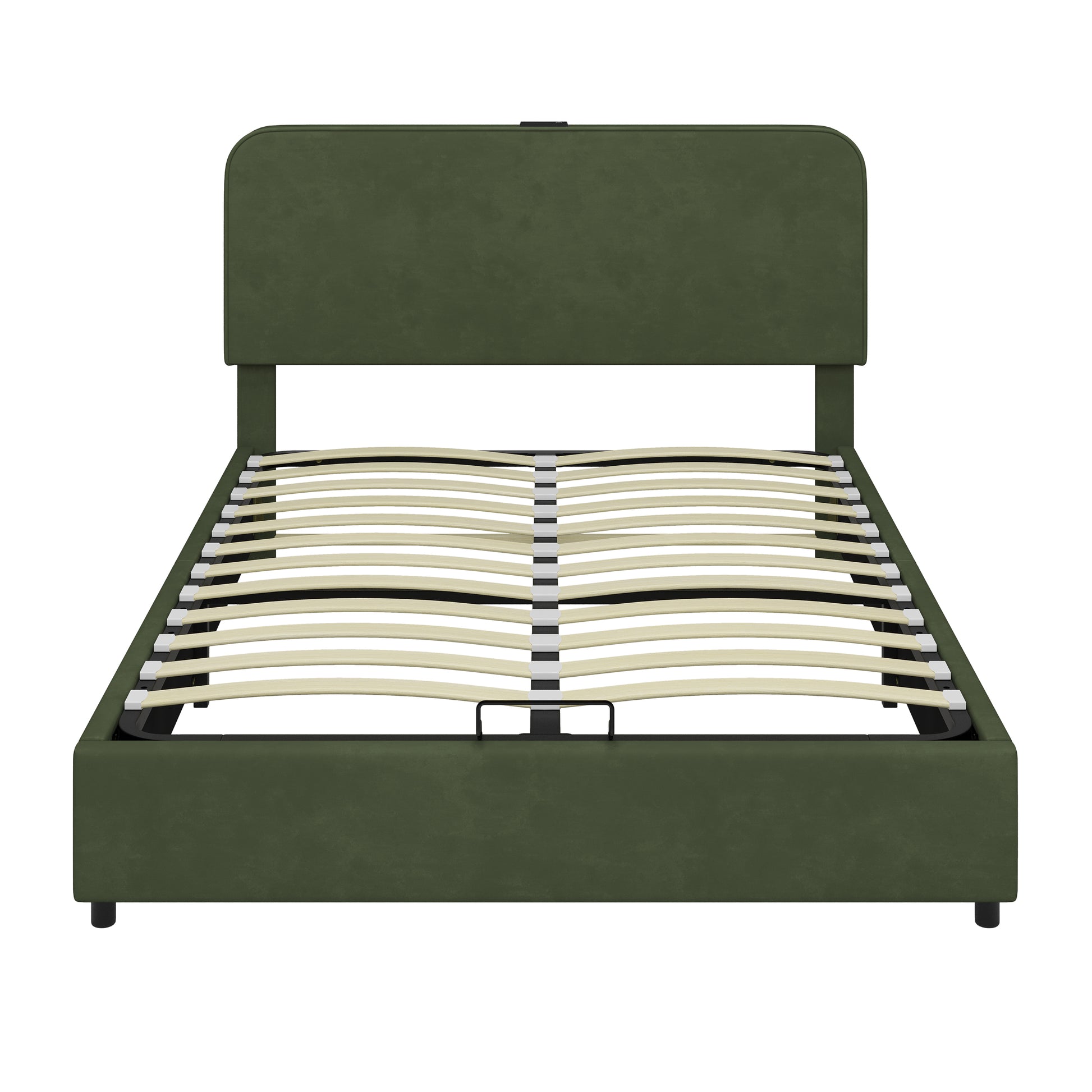 Upholstered Platform Queen Size Hydraulic Storage Bed, Lift Up Storage Bed With Rgb Led Light, Bluetooth Speaker, No Box Spring Needed, Lychee Velvet, Green Queen Green Velvet Fabric Metal