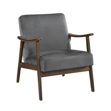 Mid Century Modern Design 1Pc Accent Chair Dark Gray Velvet Upholstery Dark Walnut Finish Wood, High Resiliency Foam Cushions Dark Gray Primary Living Space Mid Century Modern Solid Wood