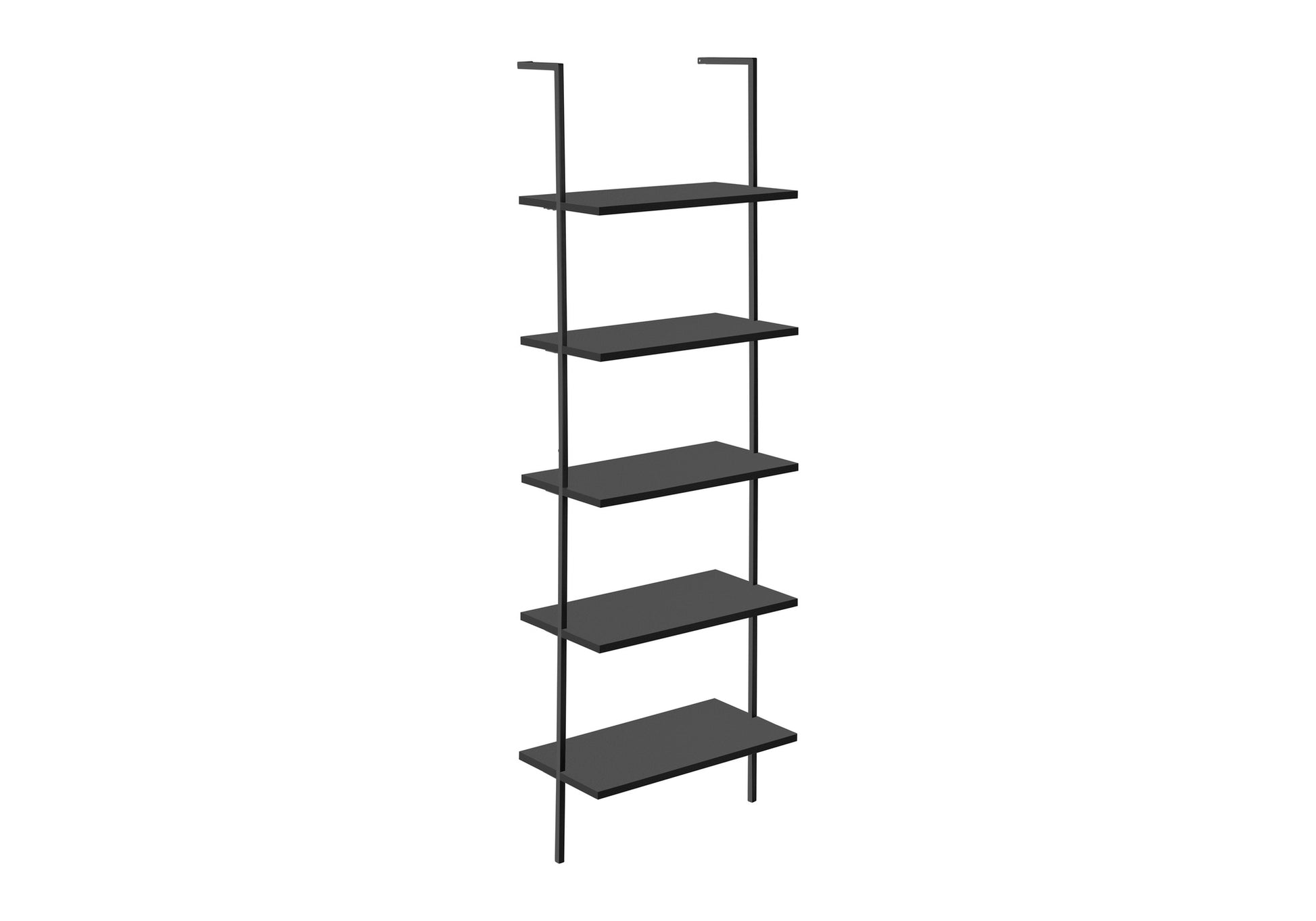 Bookshelf, Bookcase, Etagere, Ladder, 5 Tier, 72"H, Office, Bedroom, Black Laminate, Black Metal, Contemporary, Modern Black Metal