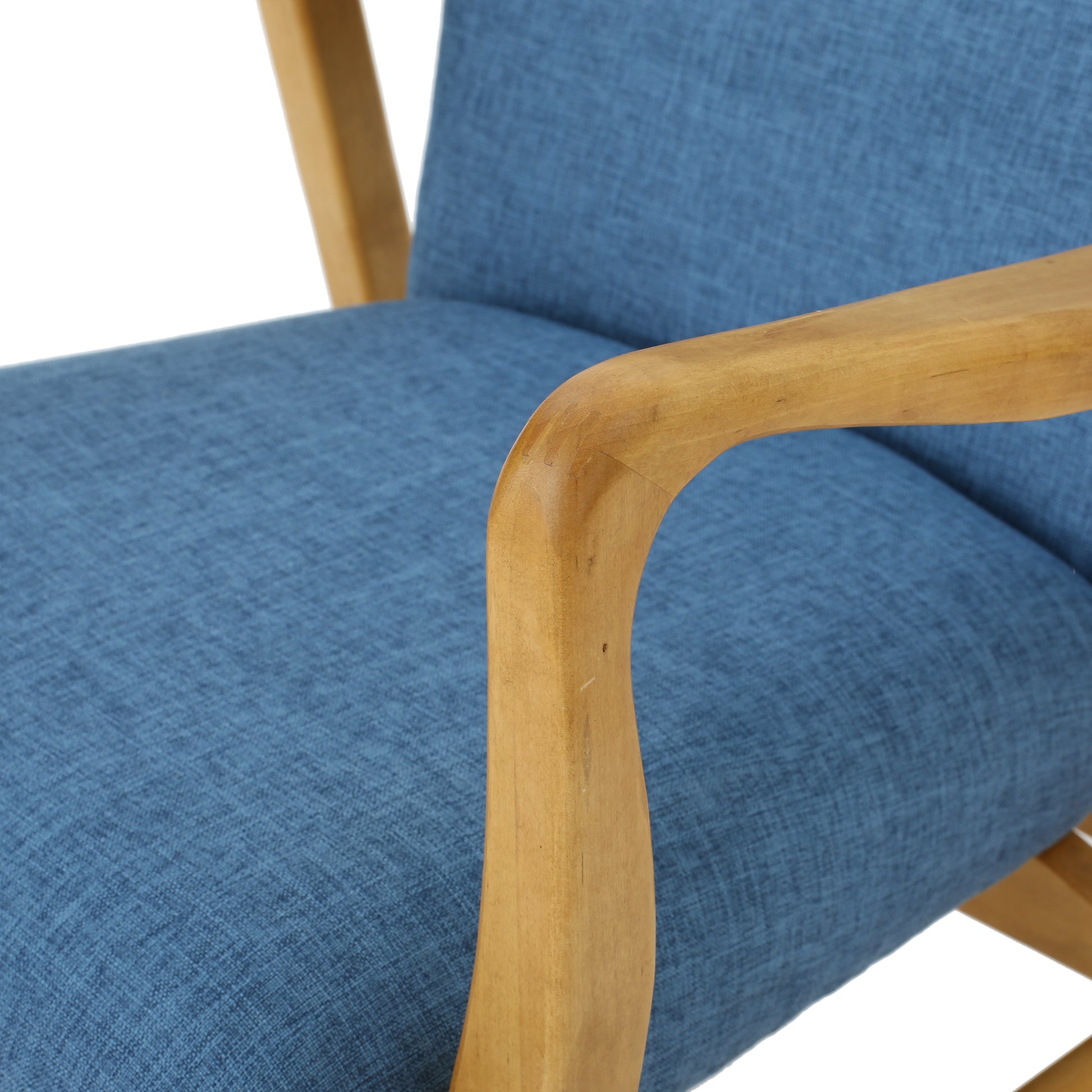 Solid Wood Rocking Chair Blue Fabric