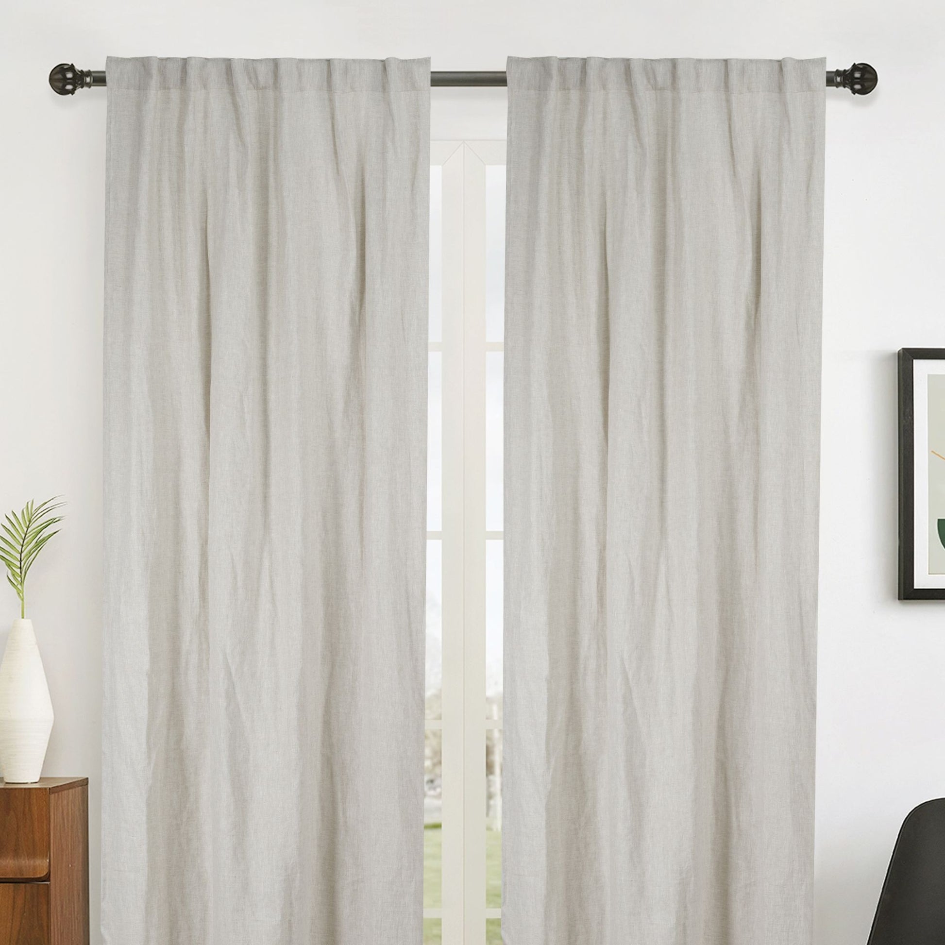 Newport Unlined Window Curtains For Bedroom, Linen Curtains For Living Room, 84 Inches Long Curtains For Living Room, Greige Greige Linen