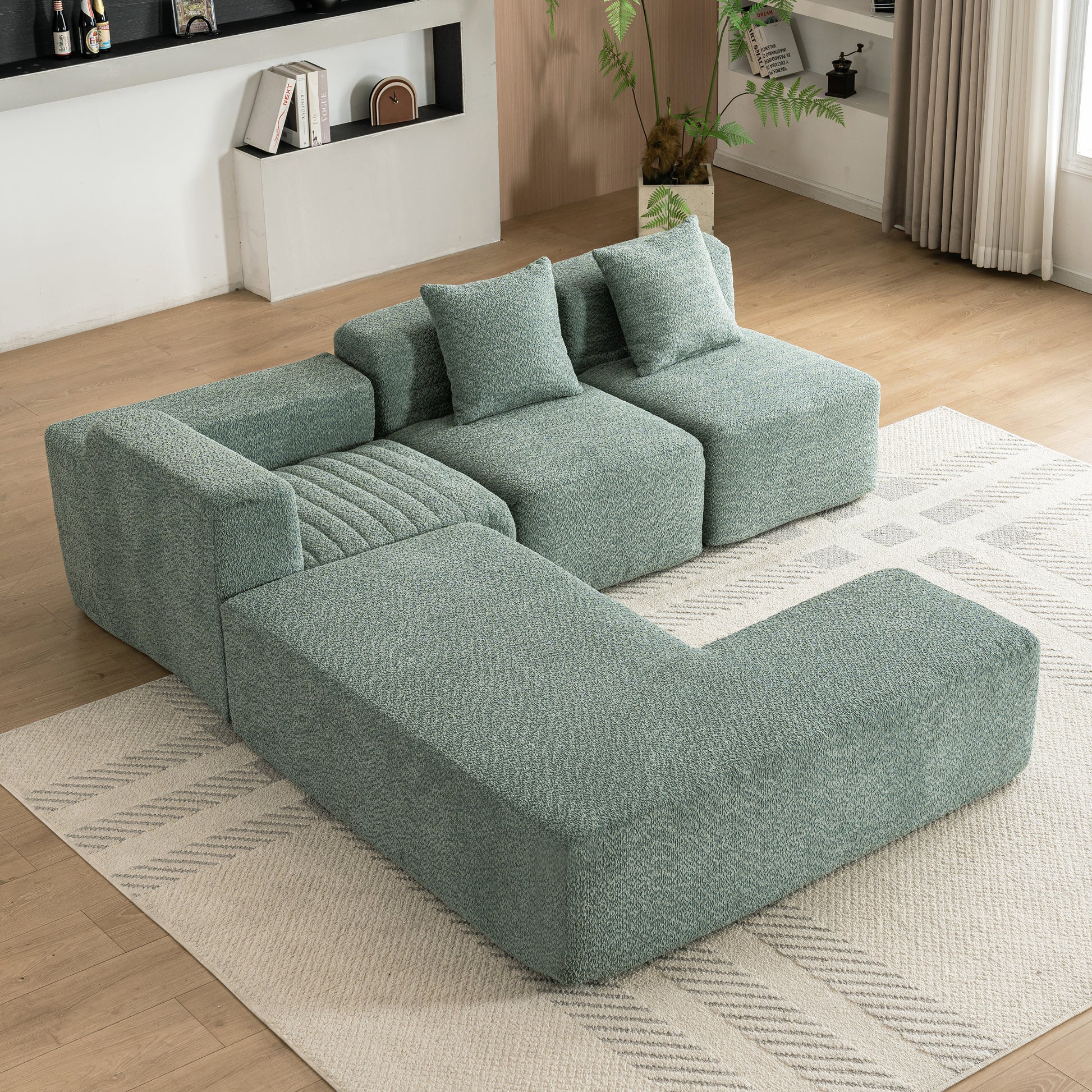 116.5" Sectional Sofa Full Compressed Sofa Couch Free Combined Sofa For Living Room, Green Green Foam Polyester 4 Seat