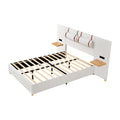Full Size Upholstered Platform Bed, Two Outlets And Usb Charging Ports On Both Sides, Two Bedside Pillows, Storage Shelves,Velvet,Beige Full Beige Mdf Lvl