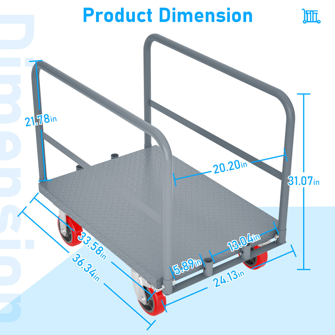 Steel Panel Truck, Heavy Duty Drywall Cart Lumber Cart Platform Truck Flat Cart, 2000Lbs, 6" Swivel Brake Casters, With 1Front And 2 Side Handrails 36''X24'' Grey Metal