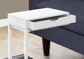 Accent Table, C Shaped, End, Side, Snack, Storage Drawer, Living Room, Bedroom, White Laminate, White Metal, Contemporary, Modern White Metal