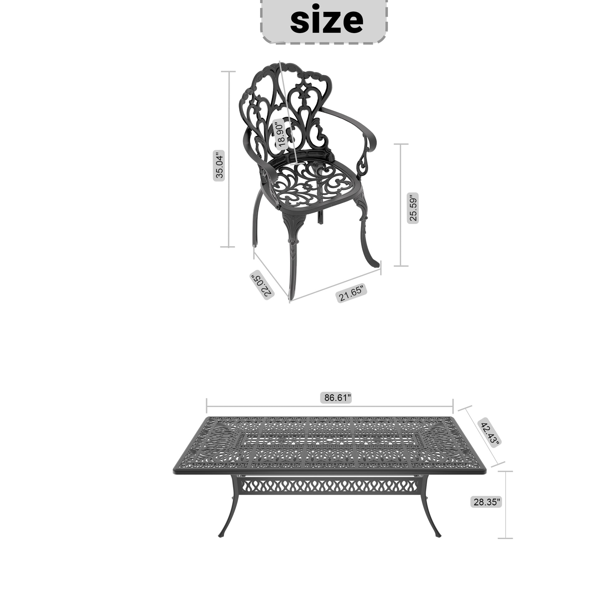 Cushions In Random Colors 7 Piece Set Of Cast Aluminum Patio Furniture With Cushions Yes Dining Set Black Seats 6 Rust Resistant Frame Water Resistant Cushion Garden & Outdoor Complete Patio Sets Aluminium