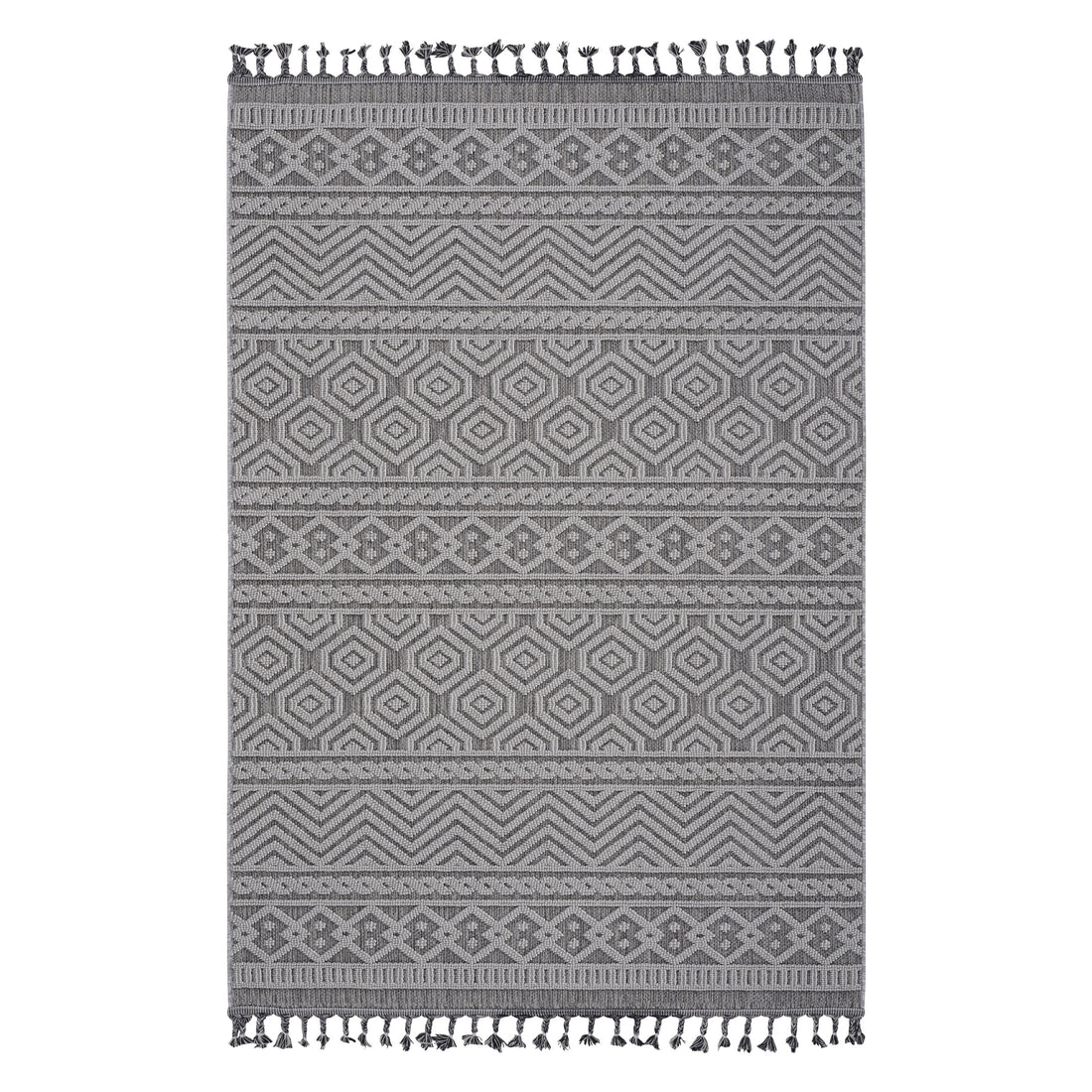 5X7 Grey White Geometric Indoor Outdoor Area Rug Grey White Polypropylene