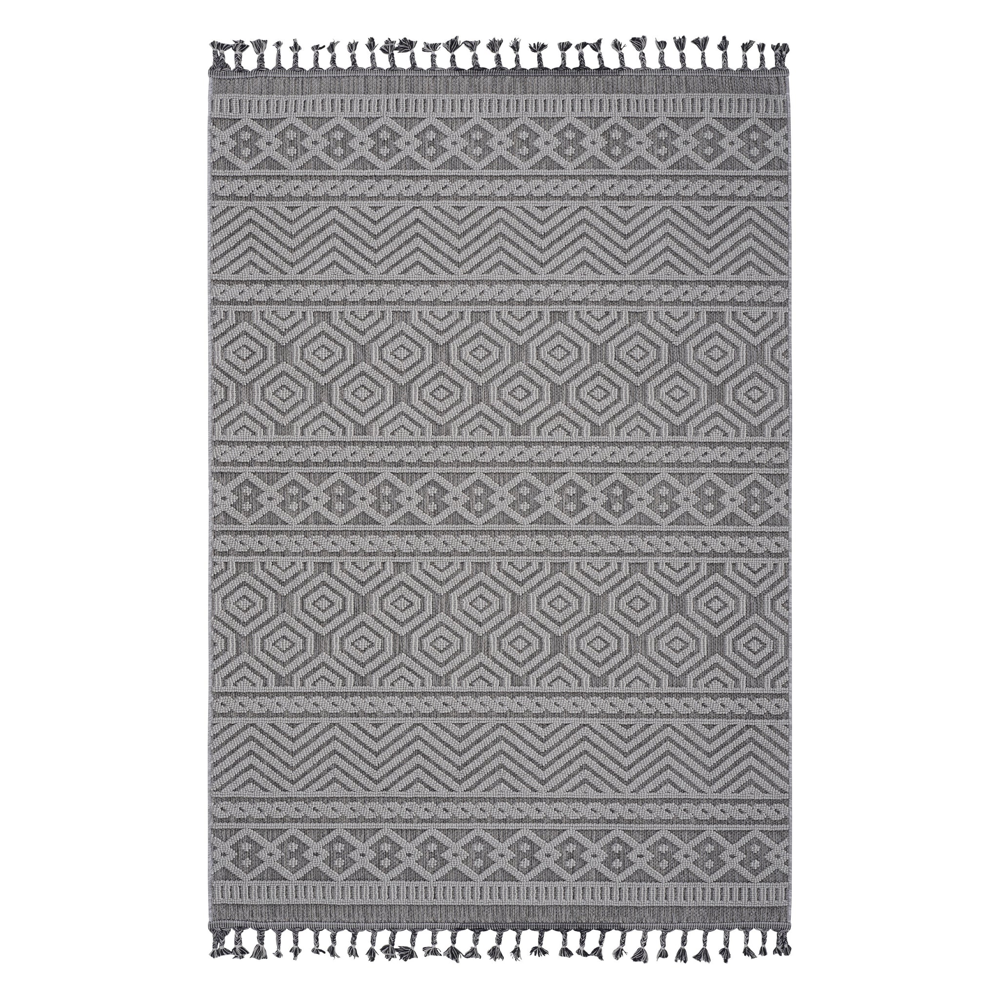 6X9 Grey White Geometric Indoor Outdoor Area Rug Grey White Polypropylene