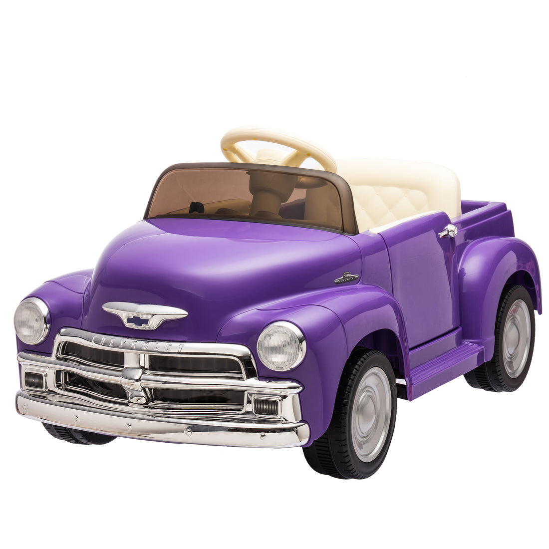 12V Kids Ride On Truck Car W Parents Control, Licensed Chevrolet 3100 Pickup,Electric Car For Kid,Vintage Modeling,3 Speeds,Led Lights,Bluetooth,Usb,High Power Up To 3.11 Mph,Age 3 Purple Polypropylene