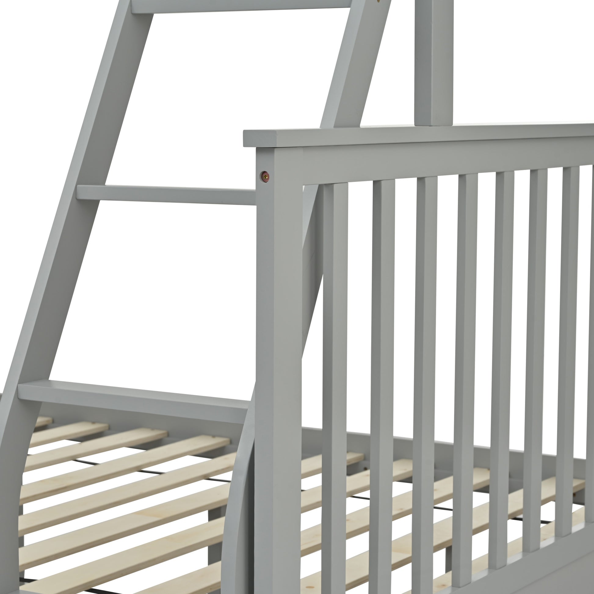 Twin Over Full Bunk Bed With Storage Drawers, Wooden Bunk Bed With Ladder And Safety Guard Rails Gray Full Gray Wood