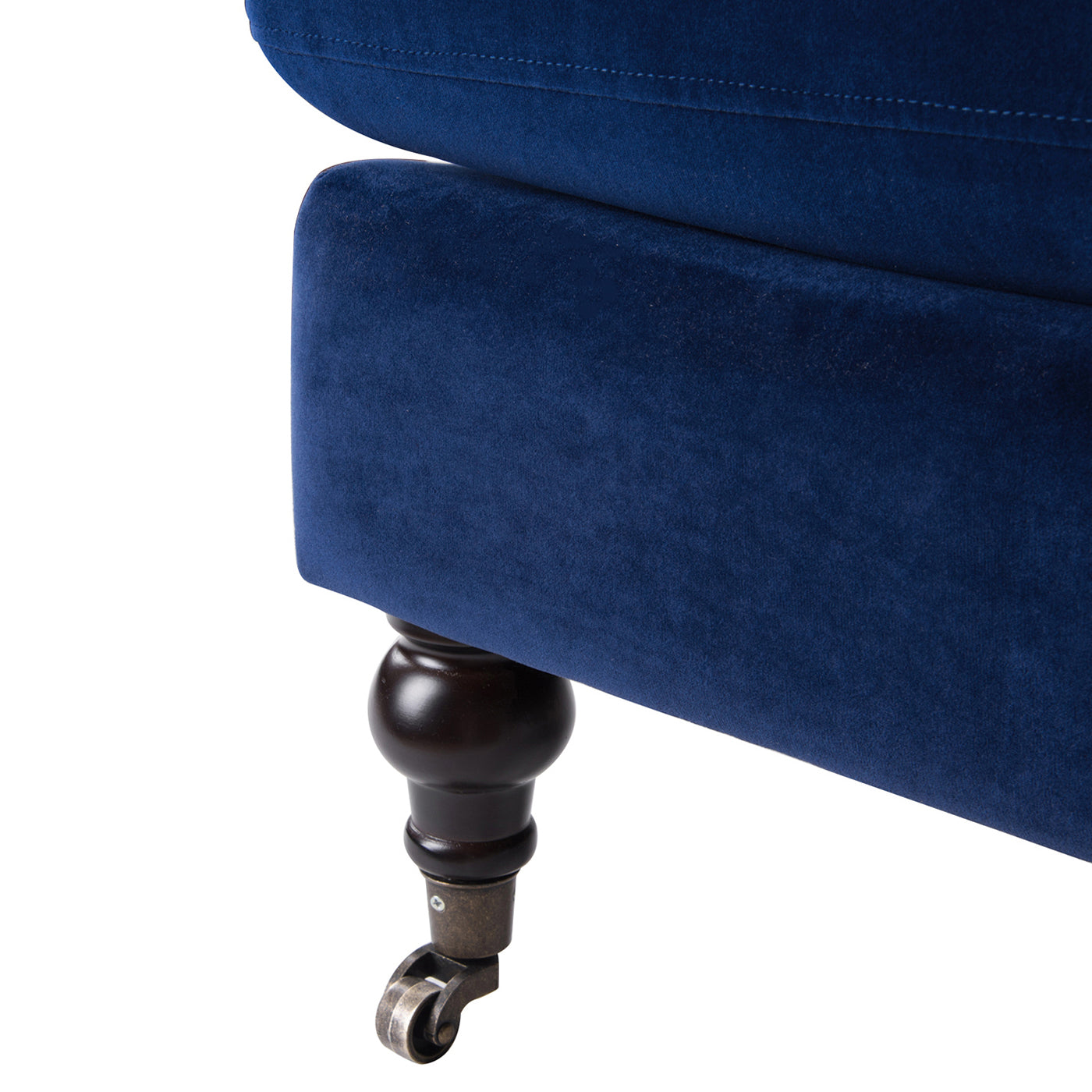 Alana 38" Lawson Accent Arm Chair Metal Casters, Navy Blue Velvet Navy Blue Foam Velvet