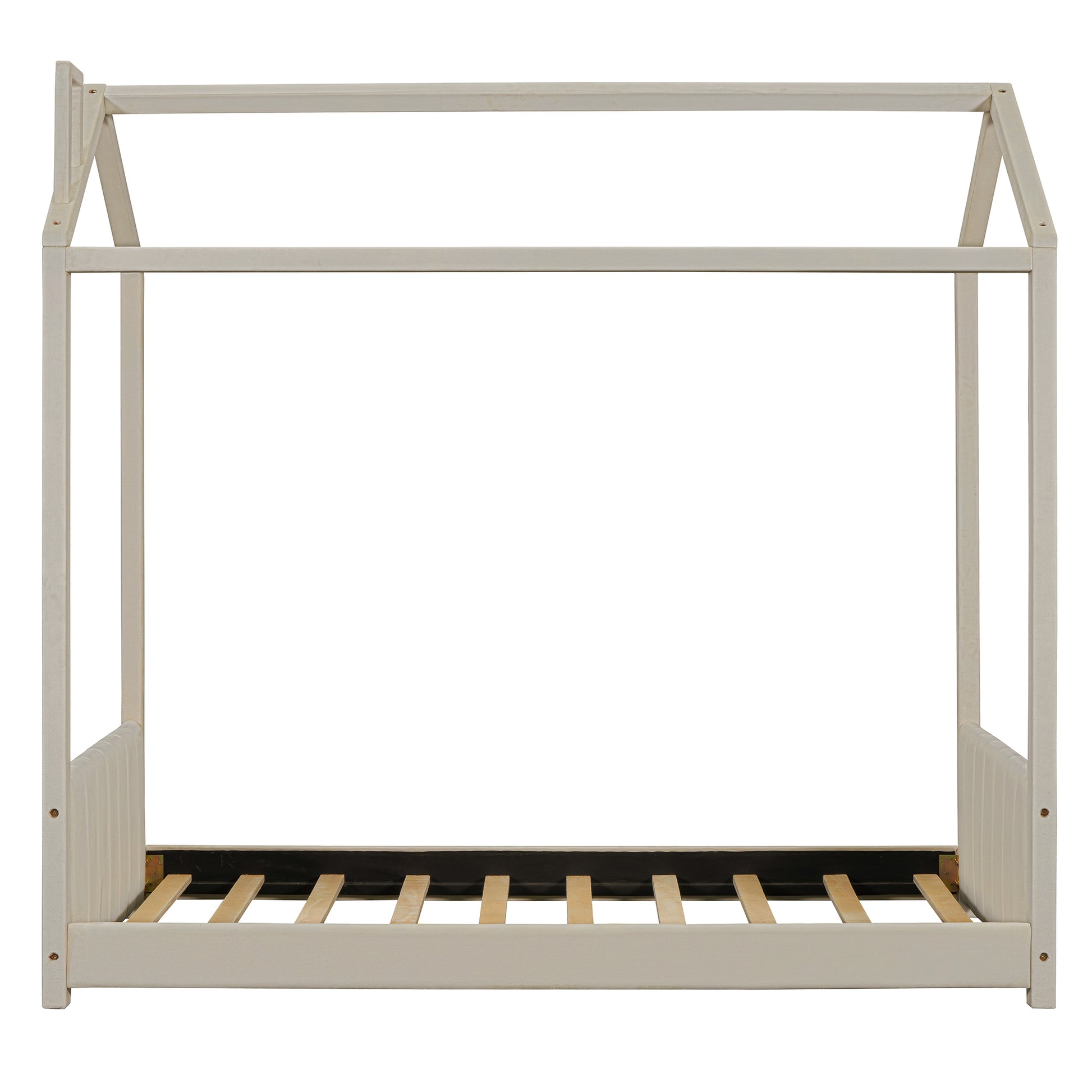 Twin Size Velvet House Bed Wood Bed, Beige Old Sku: Lp000125Aaa Beige Velvet