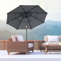 Outsunny 9Ft 3 Tiers Patio Umbrella Outdoor Market Umbrella With Crank, Push Button Tilt For Deck, Backyard And Lawn, Dark Gray Dark Grey Polyester