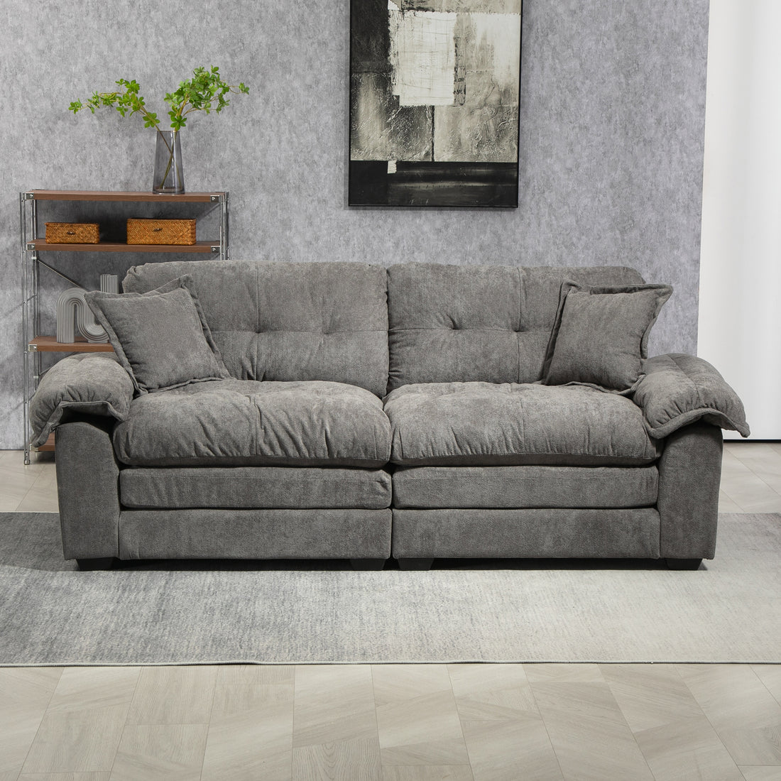 84" Chenille Recliner Sofa Small Sofa Loveseat Deep Seat Sofa Couch With 2 Throw Pillows & Memory Foam For Living Room Apartment Office Lounge Grey Grey Memory Foam Chenille,Upholstered 2 Seat