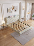 Queen Size Bed, Mesh Backboard Beautiful, With Led Lights, Cotton And Linen Fabric, Frame Stability, Easy To Assemble,Light Gray Queen Light Gray Mdf Acacia
