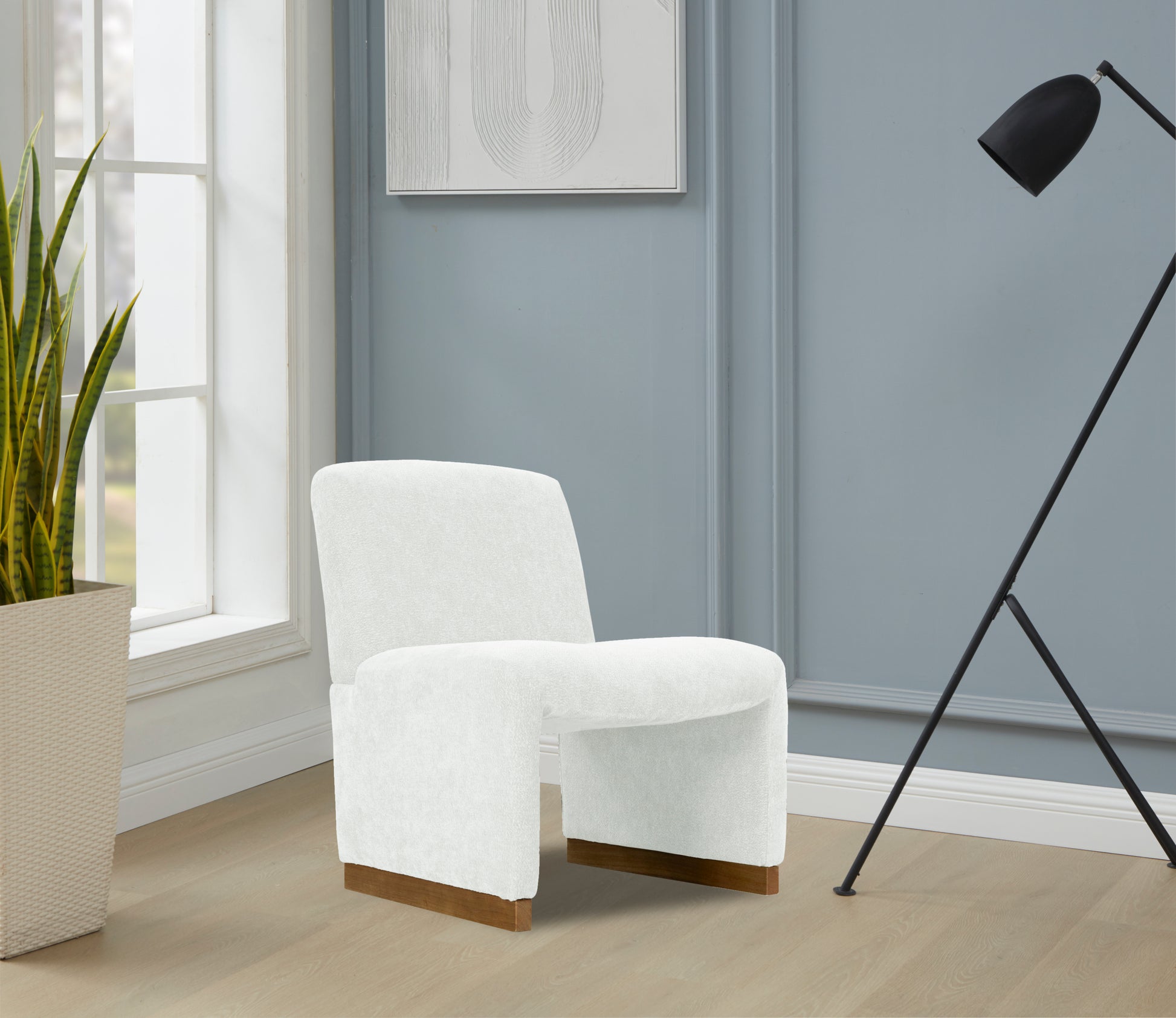 Comfy Accent Chair, Upholstered Slipper Chair, Armless Chair With Wood Legs And Soft Fabric For Living Room, Bedroom, White White Foam Wood Fabric