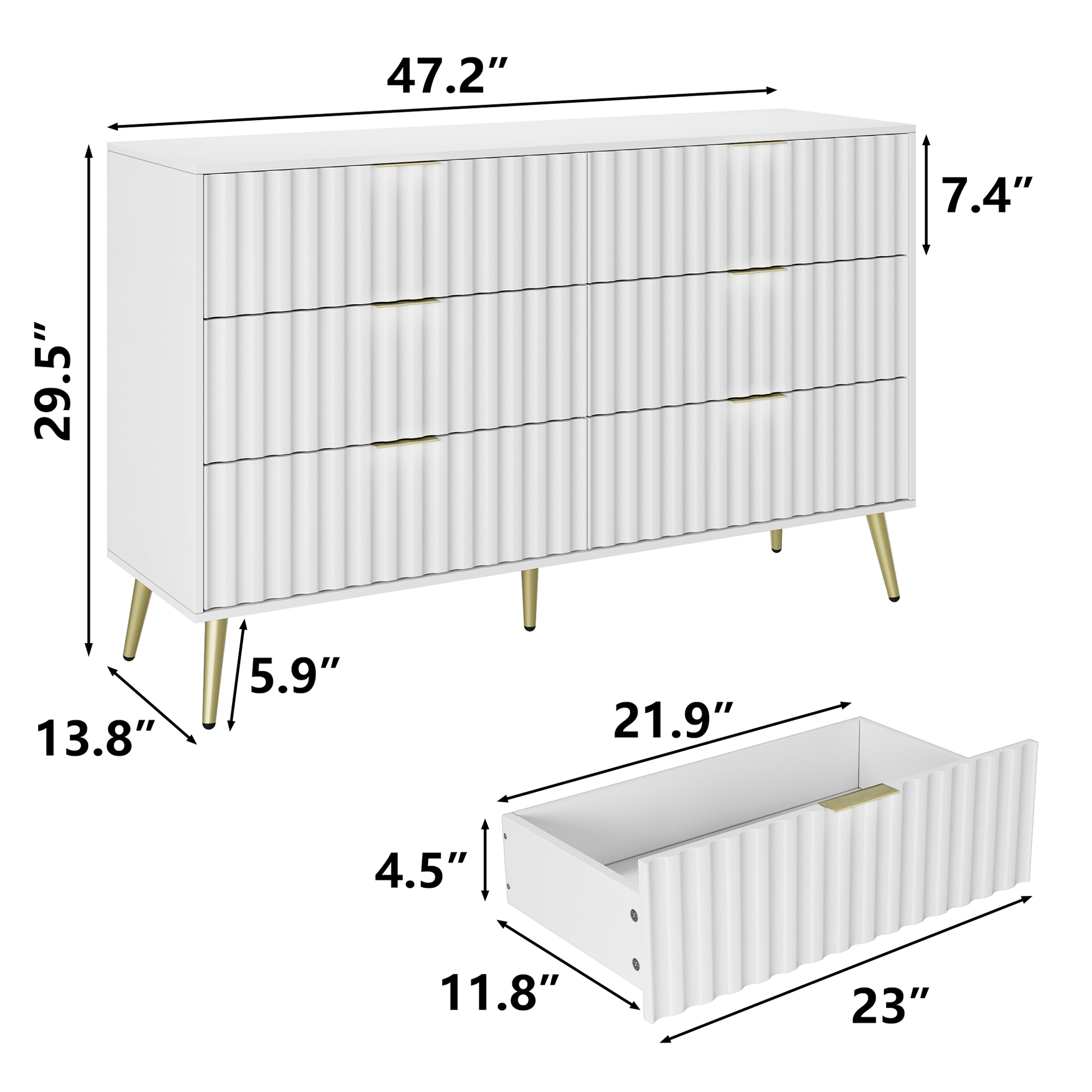 White Modern 6 Drawer For Living Room For Hallway Wide Chest Of Drawers For Living Room White American Design,American Traditional,Antique,Casual,Modern Mdf