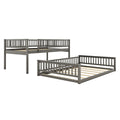 Full Xl Over Queen Bunk Bed With Ladder And Guardrails, Gray Box Spring Not Required Queen Gray Wood Bunk Solid Wood Mdf