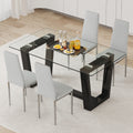 Table And Chair Set.A Rectangular Dining Table Features With Tempered Glass Top And Sleek Black Mdf Stand.Paried With 4 Pu Chairs With Checkered Armless High Back And Electroplated Metal Legs. Light Gray,Transparent Seats 4 Mdf Glass