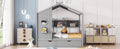 Wooden Full Size House Bed With Trundle, Modern Design For Kids With Storage Shlef, Gray Full Gray Solid Wood