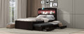 Twin Xl Size Platform Bed With Storage Led Headboard, Charging Station, Twin Size Trundle And 2 Drawers, Dark Brown Box Spring Not Required Twin Xl Dark Brown Wood Bedroom Bed Frame Solid Wood Mdf