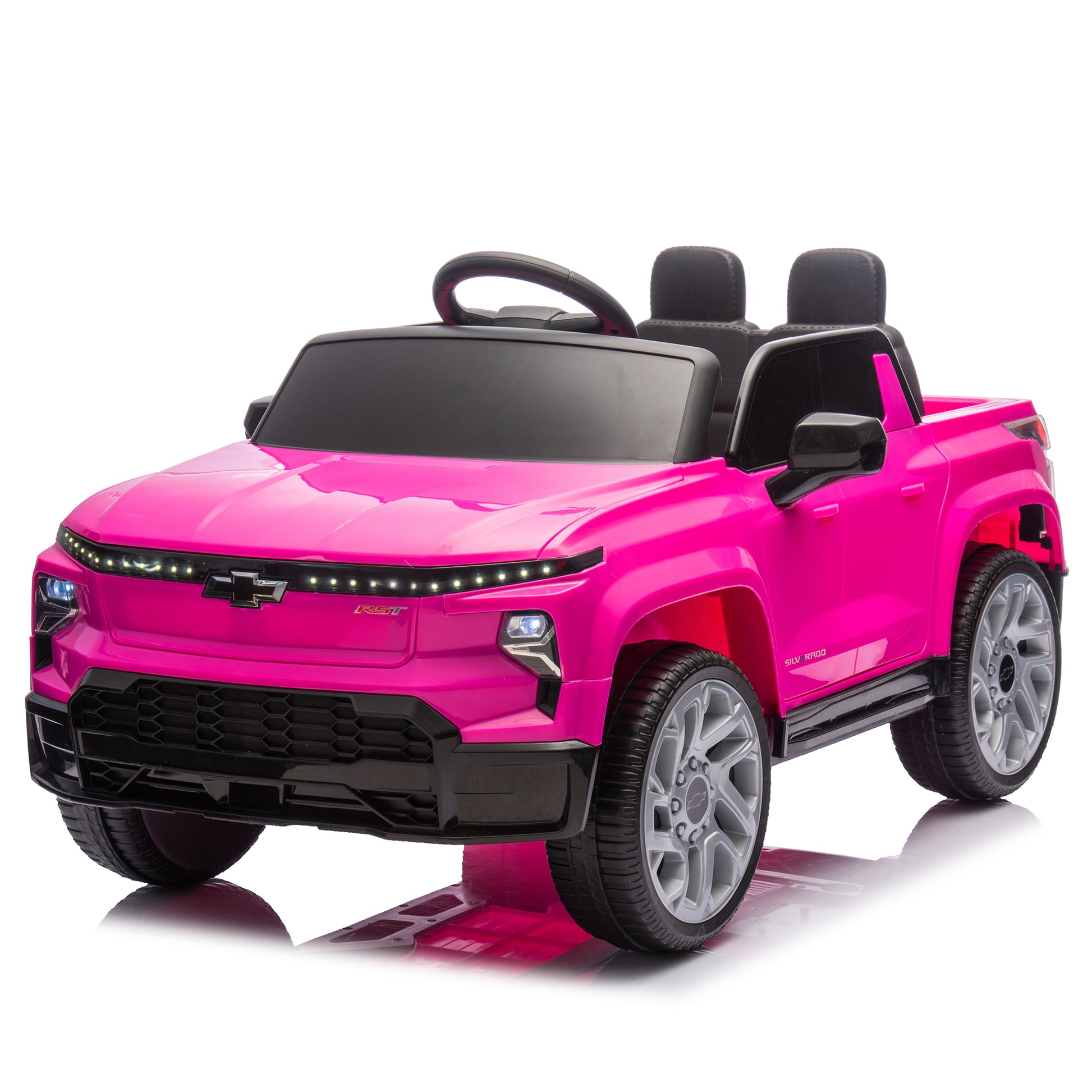 24V Kids Ride On Car W Parents Control,Licensed Chevrolet Silverado,Four Wheel Suspension,Led Lights,Bluetooth,Music,Usb,Mp3,Power Display,Speeds 2.49 3.73Mph For Kids Aged 2 5. Pink 50 99 Lbs