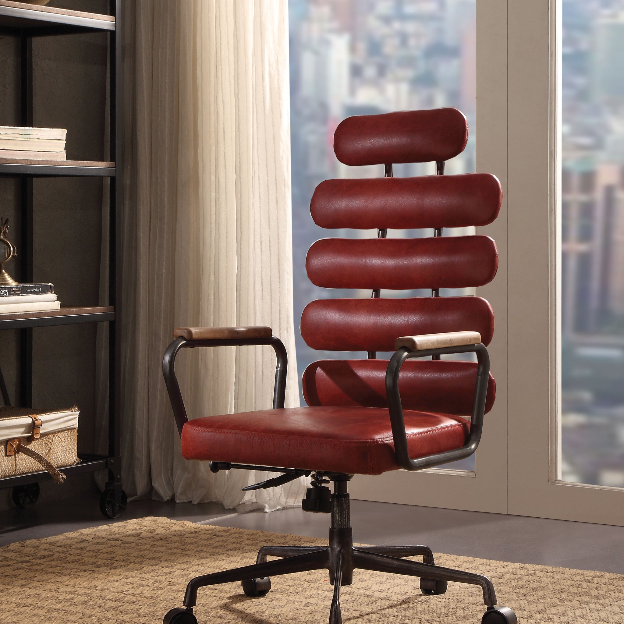 Antique Red Swivel Office Chair With Pneumatic Lift Wood Solid Red Office Office Chairs Solid Back Swivel Genuine Leather